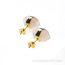 Crystal Healing Hexagon Pyramid Gemstone Stud Earrings